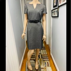 Tahari S Levine tweed Gray dress W Black belt